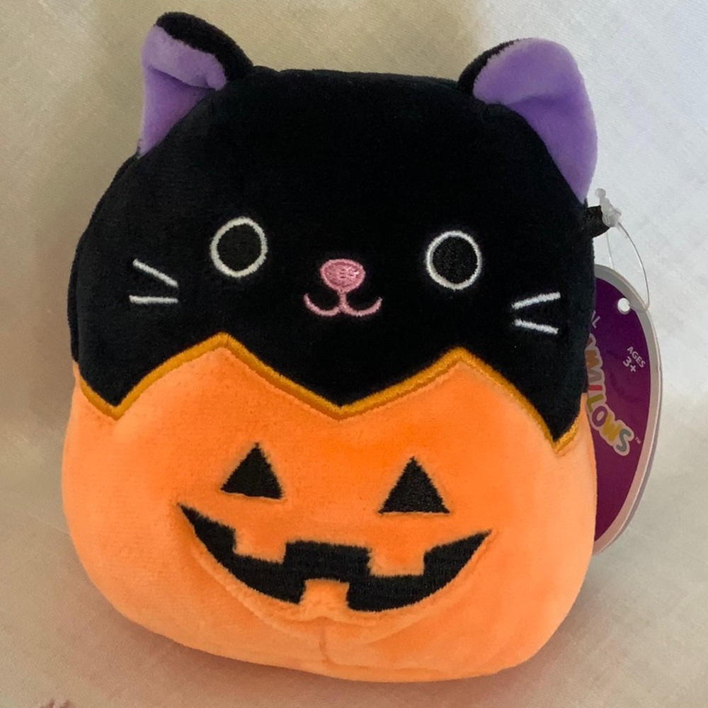 Squishmallows 4.5” Autumn Black Cat and Orange Pumpkin Halloween Squad